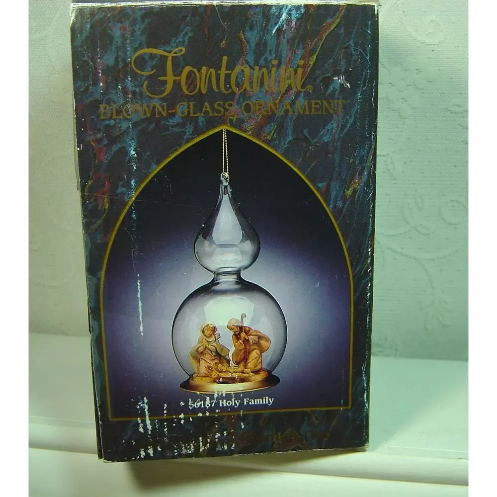 FONTANINI BLOWN GLASS HOLY FAMILY ORNAMENT-6.5